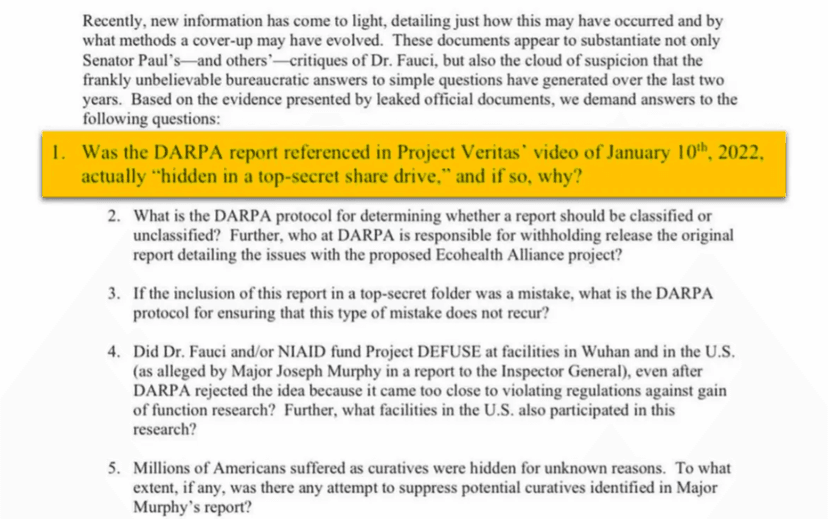 Congress Demands Answers on COVID-19 Origins and DARPA Documents Revealed by Project Veritas